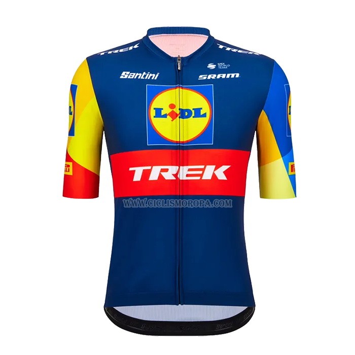 2023 Ropa Ciclismo Lidl Trek Azul Rojo Mangas Cortas y Culotte Corto